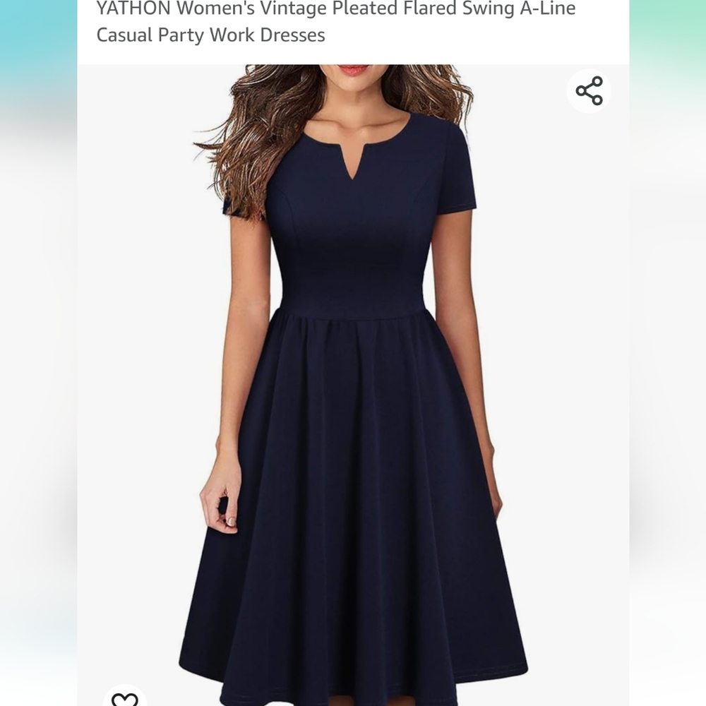 Navy blue Vintage  Pleated Flared  Swing A Line  Casual party dress size small n